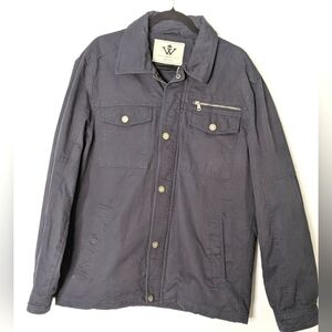 WenVen Men's Cotton Canvas Military Style Lapel Jacket Black Size Large